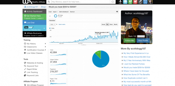 Wealthy Affiliate Member Google Analytics Results