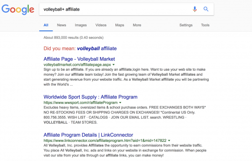 Search Volleyball Affiliate Programs